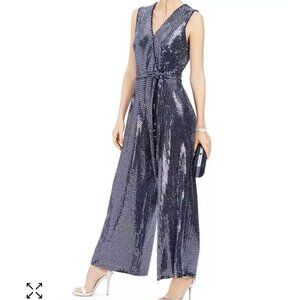Donna Ricco Sequin Sleeveless Wide Leg Shimmer Jumpsuit/Navy/Size 4